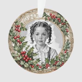 Holly ingelijst aangepaste kerstfoto rond acryl ornament