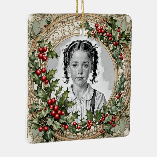 Holly ingelijst Custom Christmas Photo Square Keramisch Ornament (Rechts)