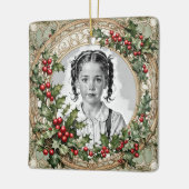 Holly ingelijst Custom Christmas Photo Square Keramisch Ornament (Links)