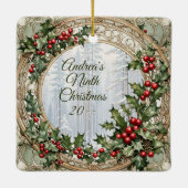 Holly ingelijst Custom Christmas Photo Square Keramisch Ornament (Achterkant)
