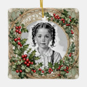 Holly ingelijst Custom Christmas Photo Square Keramisch Ornament (Voorkant)