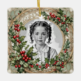 Holly ingelijst Custom Christmas Photo Square Keramisch Ornament