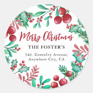 Holly & Ivy Kerstkrans Retouradreslabel Ronde Sticker