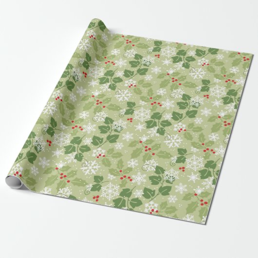 Holly Ivy Snow-kerstinpakpapier Cadeaupapier (Uitgerold)