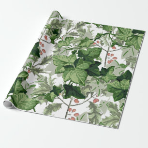 Holly Ivy Vintage Kerstmis Greenery Leaf Vine Red Cadeaupapier