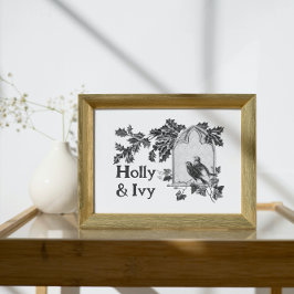 Holly & Ivy vintage kerstvogels zwart & wit Poster