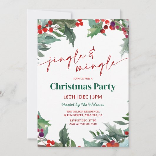 Holly Jingle en Mingle Kerstfeest Kaart (Voorkant)