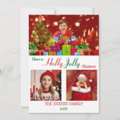 Holly Jolly 3 Foto Kerst Chic Goud Confetti   Feestdagenkaart (Voorkant)