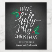 Holly Jolly | Aangepaste kerst Wijn Etiket (Enkel label)