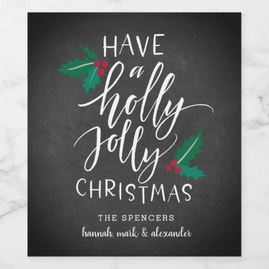 Holly Jolly | Aangepaste kerst Wijn Etiket (Enkel label)