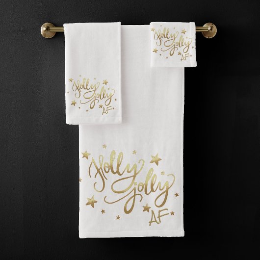 Holly Jolly AF | Glanzend Goud Faux Folie Script Bad Handdoek
