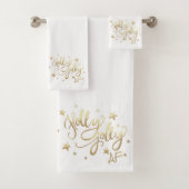 Holly Jolly AF | Glanzend Goud Faux Folie Script Bad Handdoek (Insitu)