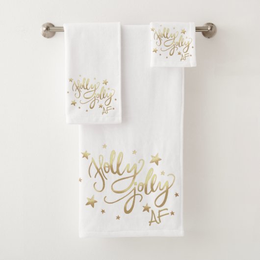Holly Jolly AF | Glanzend Goud Faux Folie Script Bad Handdoek (Insitu)