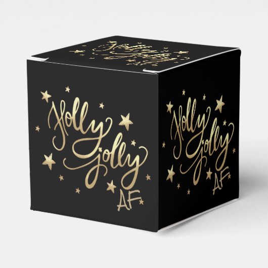 Holly Jolly AF | Glanzend Goud Faux Folie Script Bedankdoosjes (Voorkant Zijde)