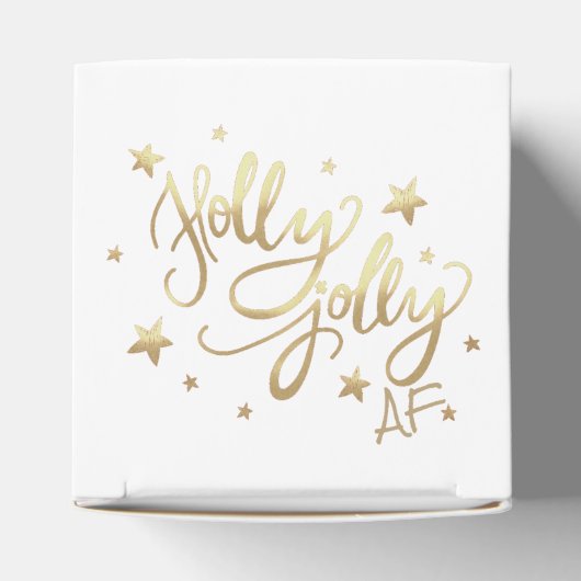 Holly Jolly AF | Glanzend Goud Faux Folie Script Bedankdoosjes (Bovenkant)