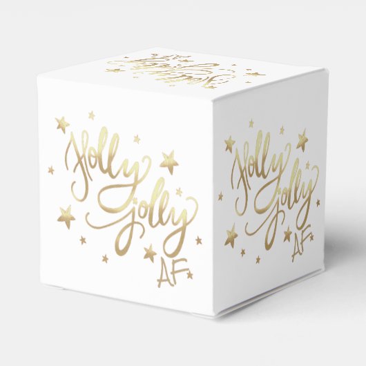 Holly Jolly AF | Glanzend Goud Faux Folie Script Bedankdoosjes (Achterkant)