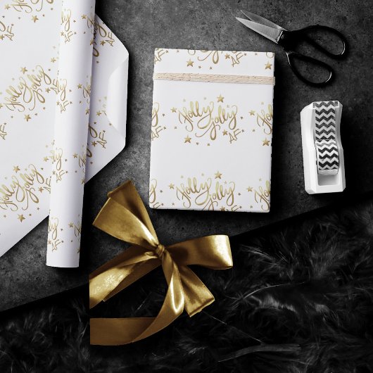 Holly Jolly AF | Glanzend Goud Faux Folie Script Cadeaupapier