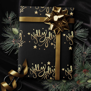 Holly Jolly AF   Glanzend Goud Faux Folie Script Cadeaupapier