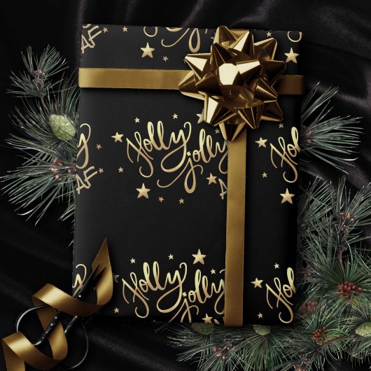 Holly Jolly AF | Glanzend Goud Faux Folie Script Cadeaupapier