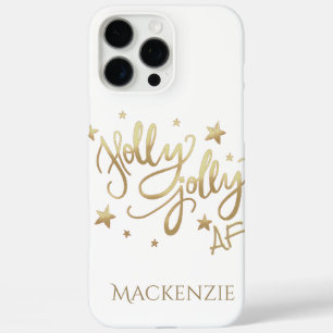 Holly Jolly AF Glanzend Goud Faux Folie Script iPhone 16 Pro Max Hoesje