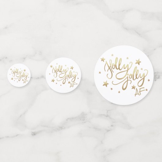 Holly Jolly AF | Glanzend Goud Faux Folie Script Confetti (Voorkanten)