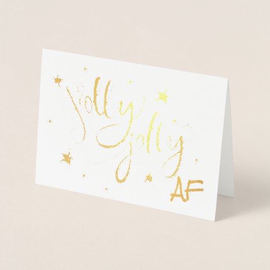 Holly Jolly AF | Glanzend Goud Faux Folie Script Folie Kaarten (Voorkant)