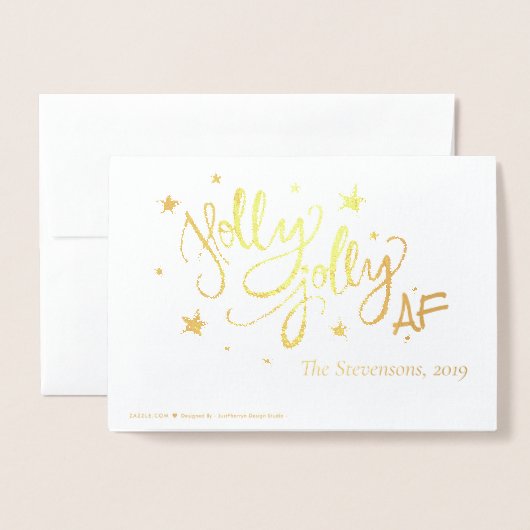 Holly Jolly AF | Glanzend Goud Faux Folie Script Folie Kaarten (Met envelop)