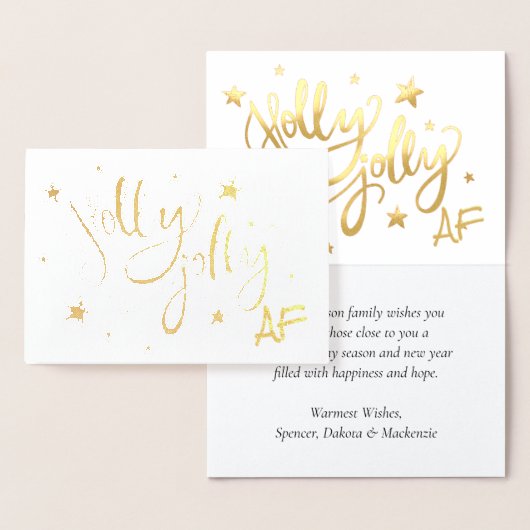 Holly Jolly AF | Glanzend Goud Faux Folie Script Folie Kaarten (Display)