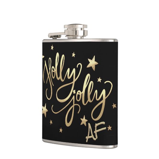 Holly Jolly AF | Glanzend Goud Faux Folie Script Heupfles (Links)