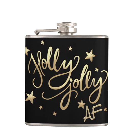 Holly Jolly AF | Glanzend Goud Faux Folie Script Heupfles (Voorkant)