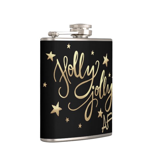 Holly Jolly AF | Glanzend Goud Faux Folie Script Heupfles (Rechts)