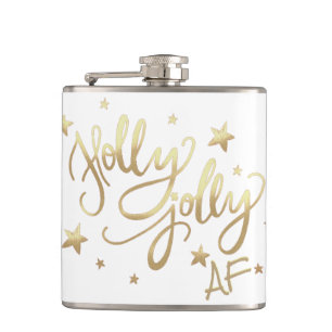 Holly Jolly AF   Glanzend Goud Faux Folie Script Heupfles