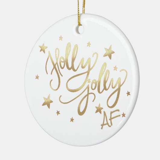 Holly Jolly AF | Glanzend Goud Faux Folie Script Keramisch Ornament (Links)