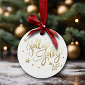Holly Jolly AF | Glanzend Goud Faux Folie Script Keramisch Ornament