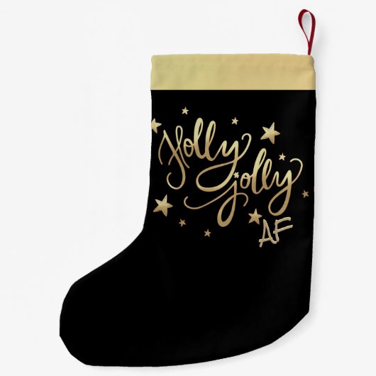 Holly Jolly AF | Glanzend Goud Faux Folie Script Kleine Kerstsok (Achterkant)
