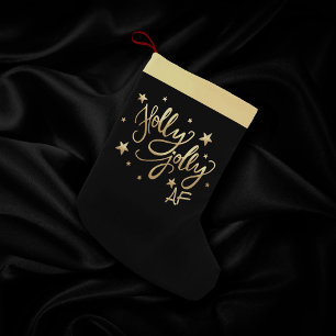 Holly Jolly AF   Glanzend Goud Faux Folie Script Kleine Kerstsok