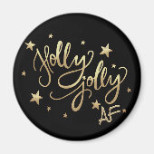 Holly Jolly AF | Glanzend Goud Faux Folie Script Magneet (Voorkant)