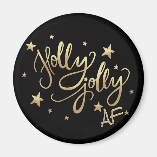 Holly Jolly AF | Glanzend Goud Faux Folie Script Magneet (Voorkant)