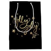 Holly Jolly AF | Glanzend Goud Faux Folie Script Medium Cadeauzakje (Voorkant)