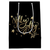 Holly Jolly AF | Glanzend Goud Faux Folie Script Medium Cadeauzakje (Achterkant)
