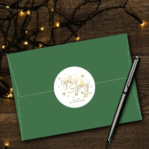 Holly Jolly AF   Glanzend Goud Faux Folie Script Ronde Sticker