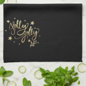 Holly Jolly AF | Glanzend Goud Faux Folie Script Theedoek (Gevouwen)