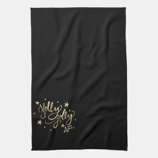 Holly Jolly AF | Glanzend Goud Faux Folie Script Theedoek (Verticaal)