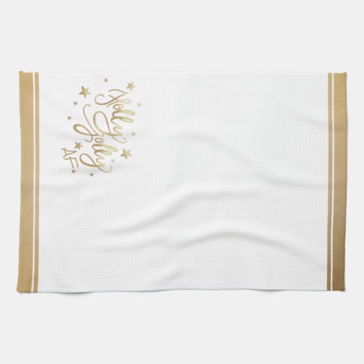 Holly Jolly AF | Glanzend Goud Faux Folie Script Theedoek (Horizontaal)