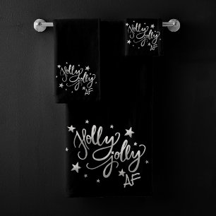 Holly Jolly AF   Glanzend Silver Faux Folie Script Bad Handdoek