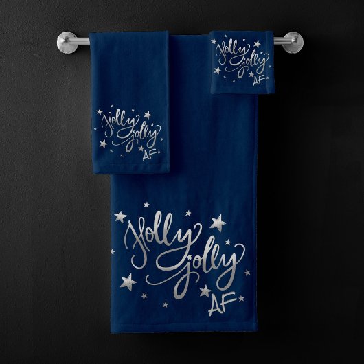 Holly Jolly AF | Glanzend Silver Faux Folie Script Bad Handdoek