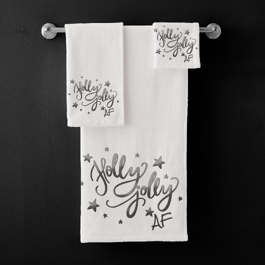 Holly Jolly AF | Glanzend Silver Faux Folie Script Bad Handdoek