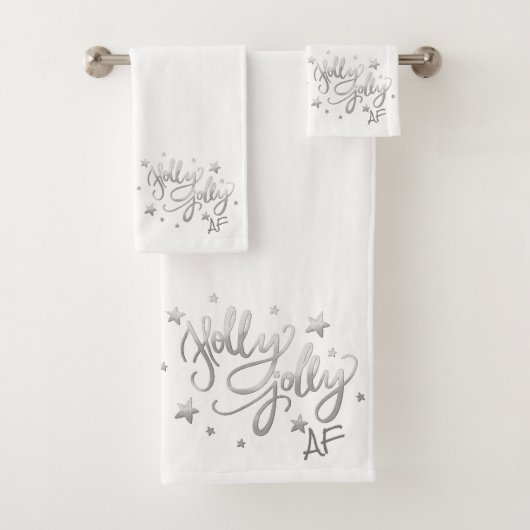 Holly Jolly AF | Glanzend Silver Faux Folie Script Bad Handdoek (Insitu)