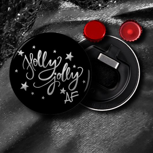 Holly Jolly AF | Glanzend Silver Faux Folie Script Button Flesopener