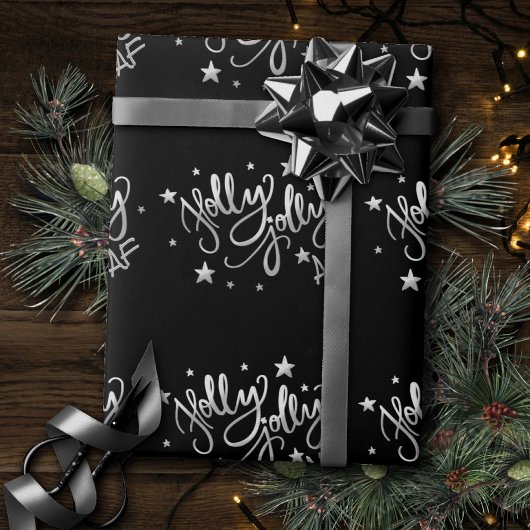 Holly Jolly AF | Glanzend Silver Faux Folie Script Cadeaupapier